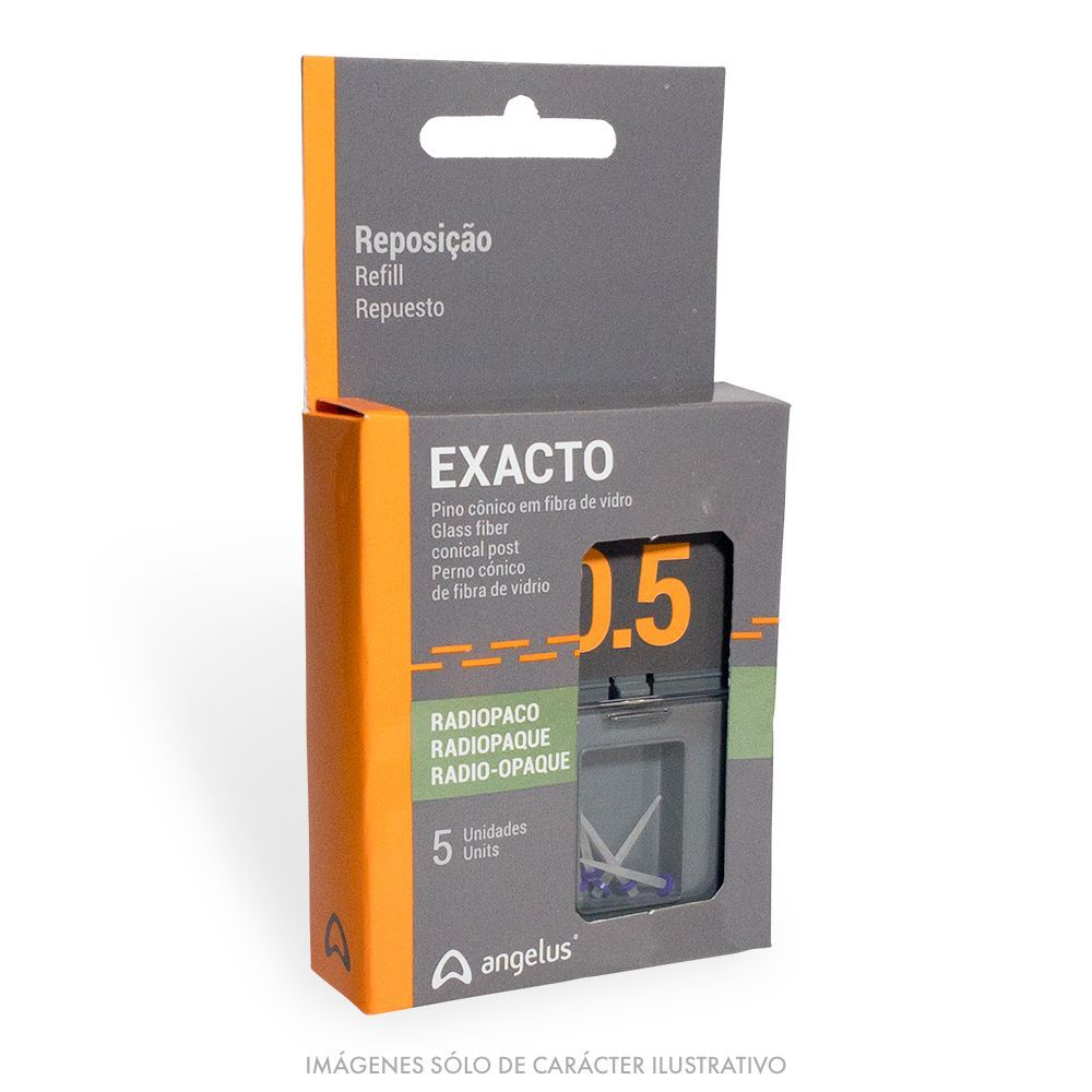 Caja de cuchillas de repuesto EXACTO, embalaje gris y naranja, con una ventana transparente .