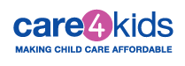 The logo for care4kids is making child care affordable.