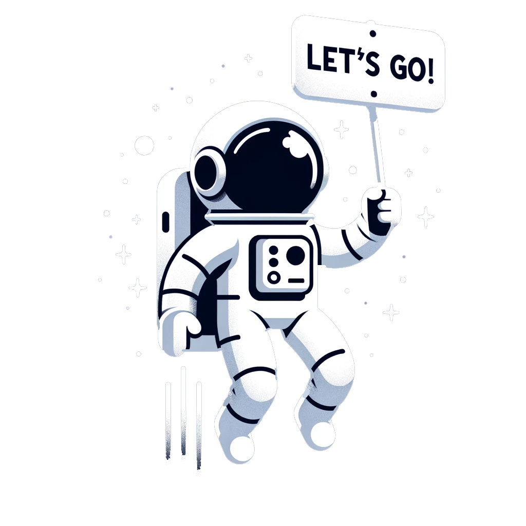 An astronaut is holding a sign that says `` let 's go ''.