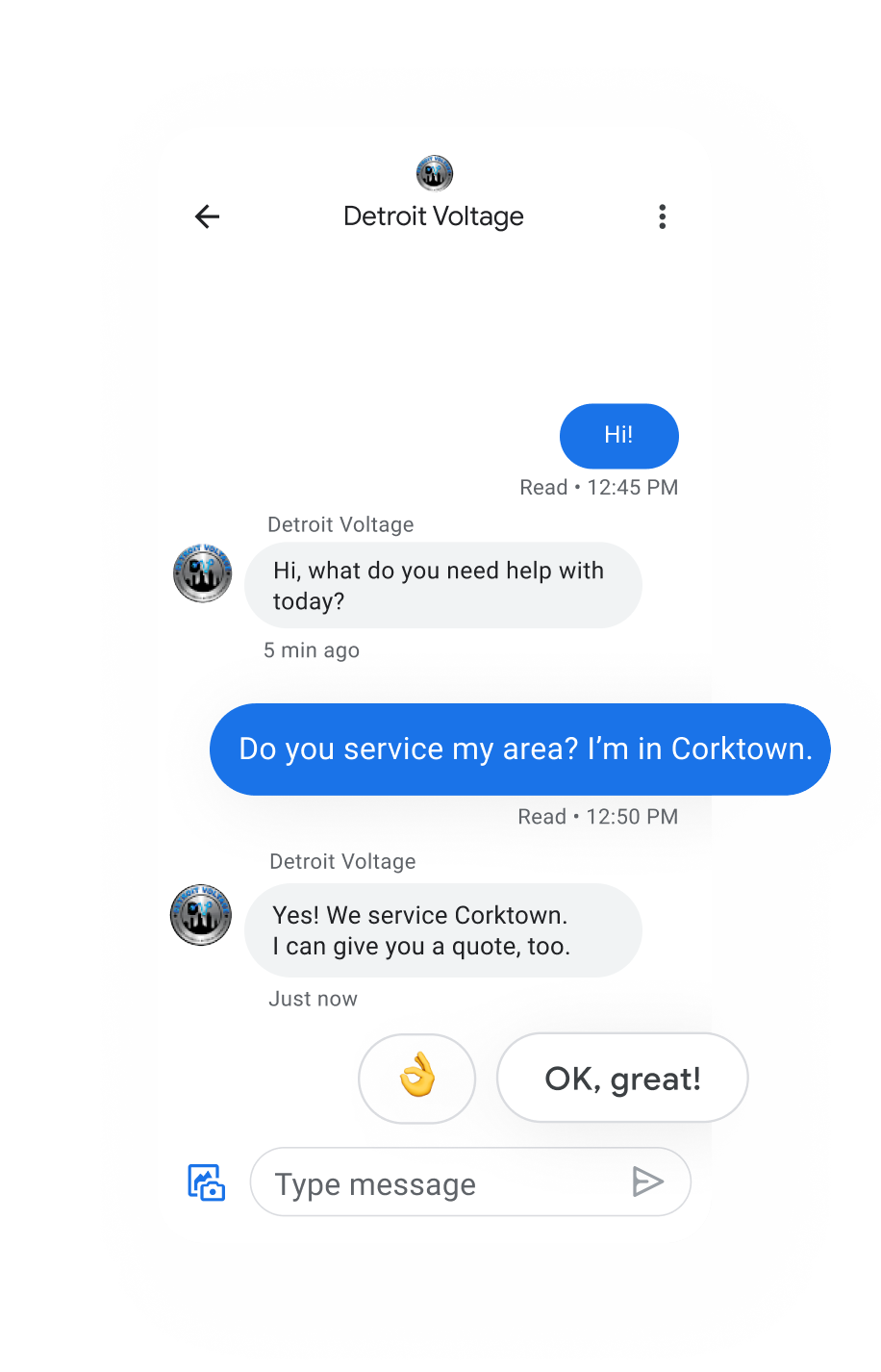 A screenshot of a text message between two people on a cell phone.