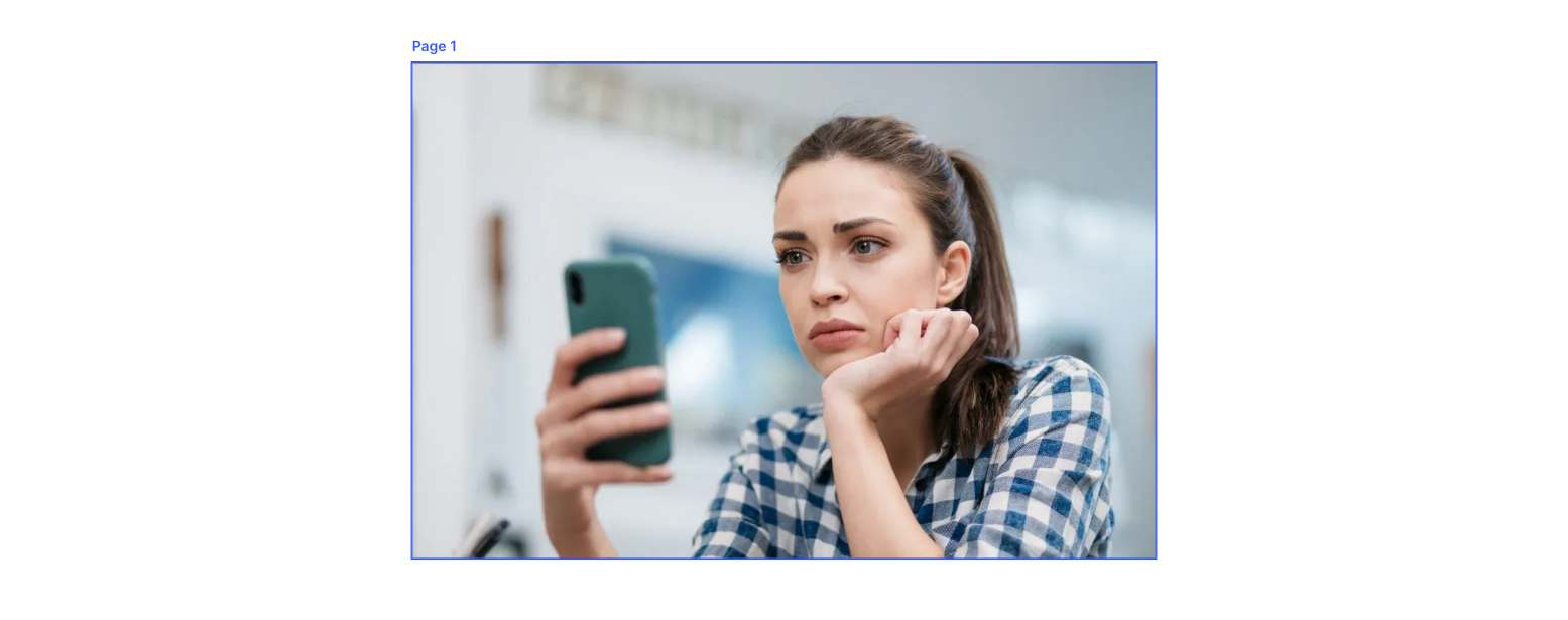 Woman holding a smartphone and looking concerned while resting her head on her hand indoors