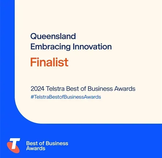 Queensland Embracing Innovation finalist badge for the 2024 Telstra Best of Business Awards