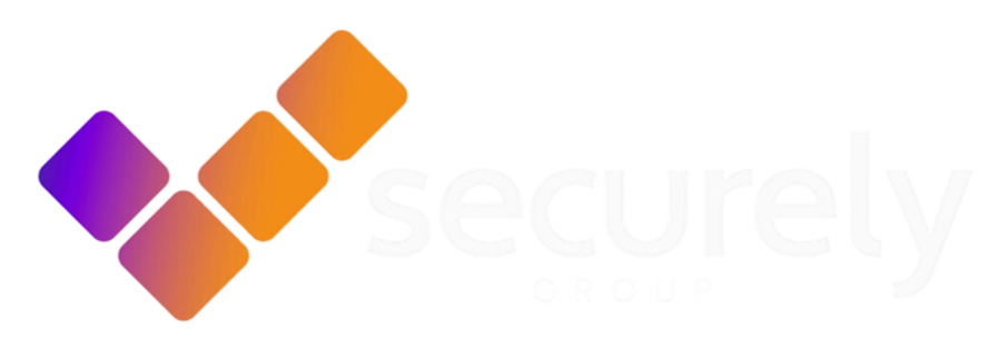 Purple, orange, and gold diamond logo with faint “securely” text on a white background