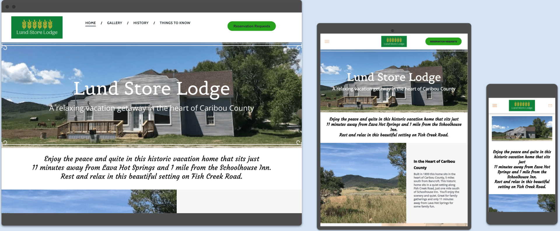 Website design on a computer, tablet, and smartphone, showcasing 