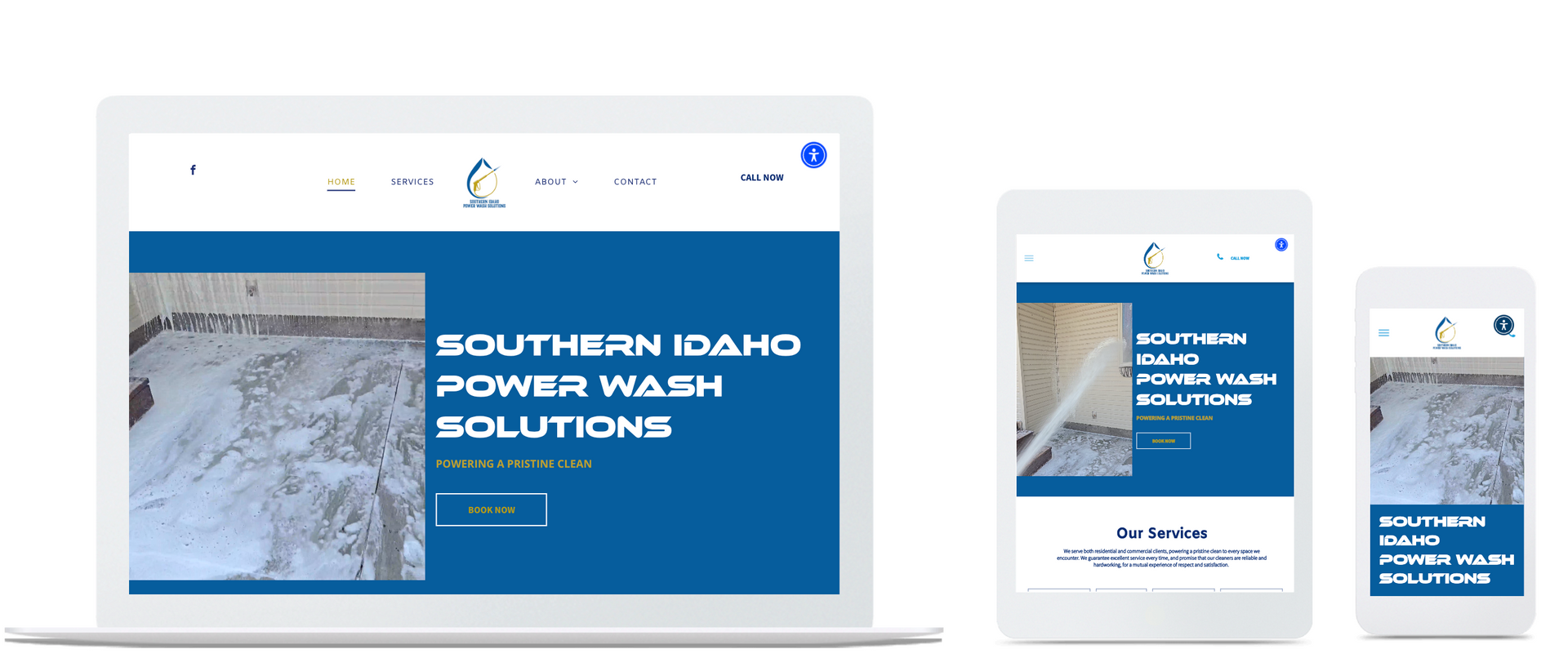 Website mockup on laptop, tablet, and phone, showcasing 