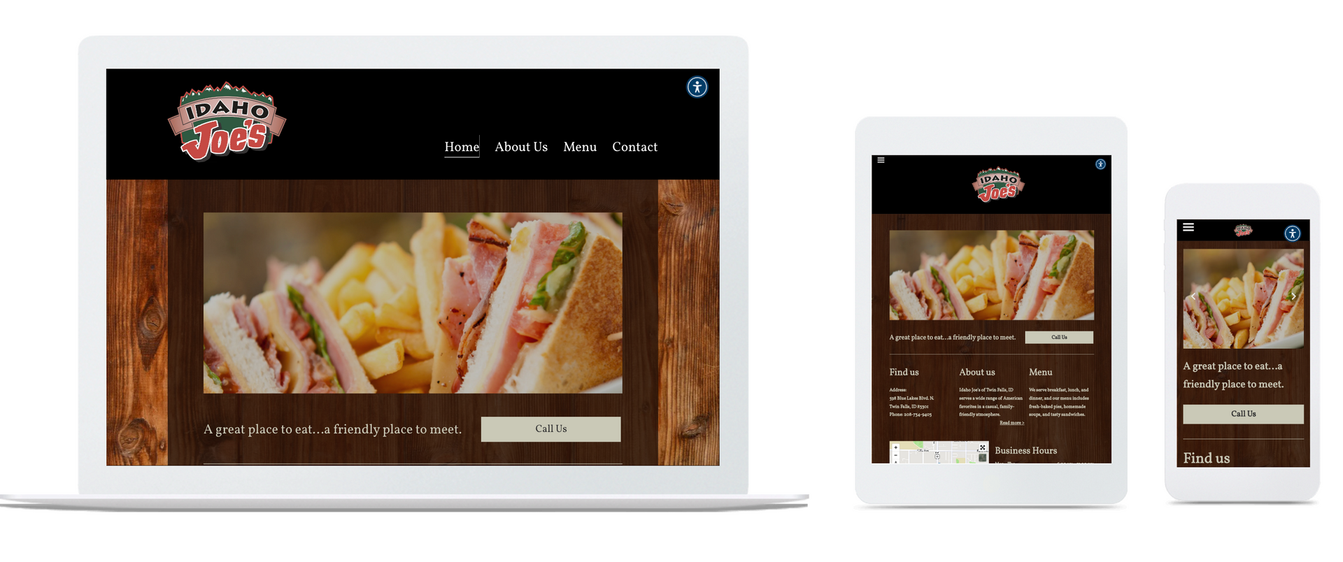 Website design showcasing a sandwich menu.