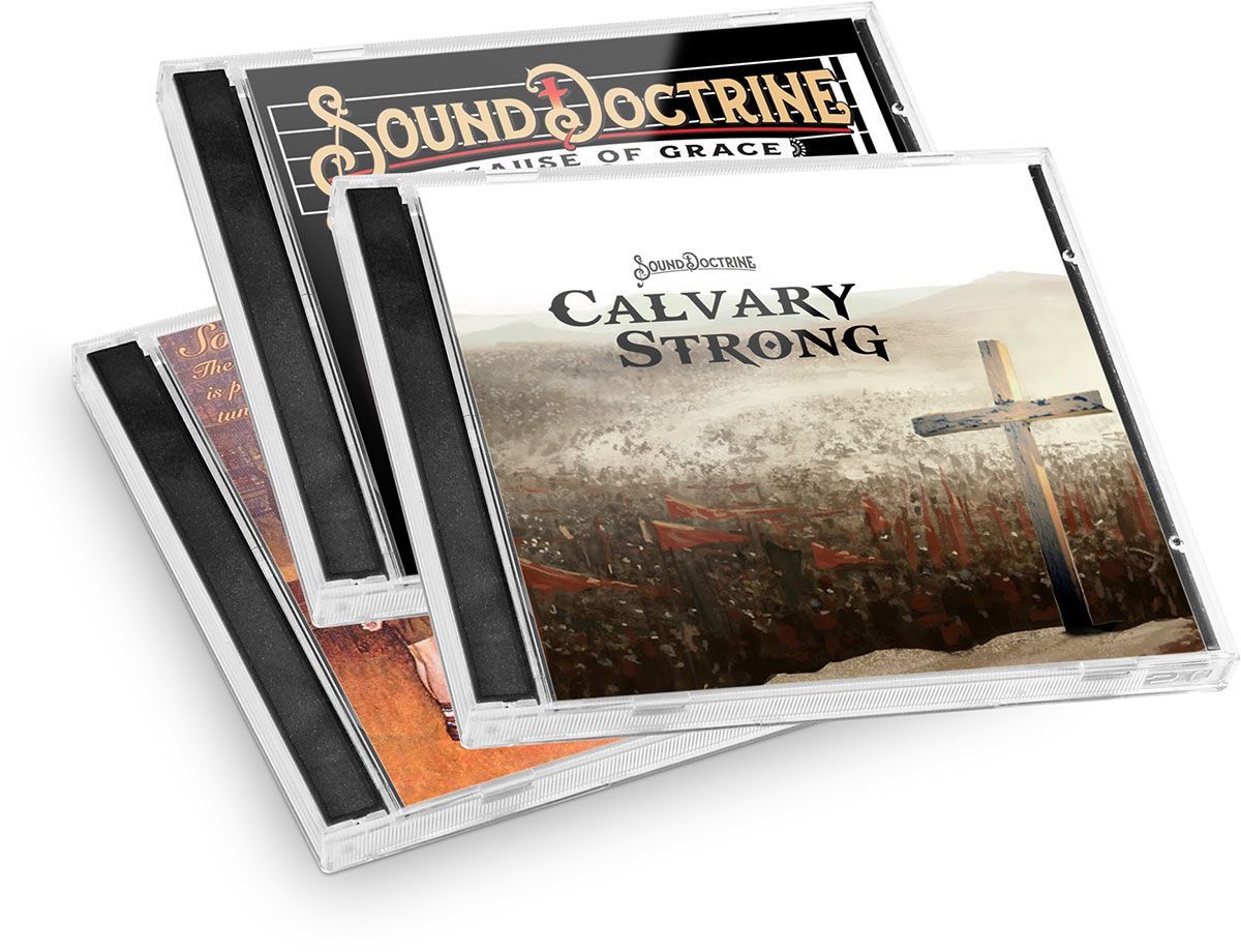 A stack of sound doctrine cds sitting on top of each other.