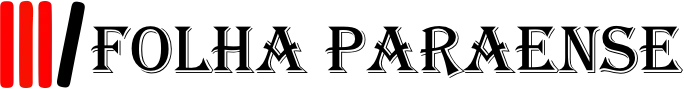Logotipo com barras verticais vermelhas e o texto “FOLHA PARAENSE” em preto e cinza sobre fundo branco.