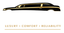 Black and gold luxury sedan silhouette with the words “Luxury • Comfort • Reliability” underneath