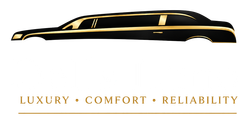 Black and gold luxury sedan silhouette with the words “Luxury • Comfort • Reliability” underneath