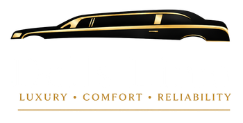 Black luxury limousine silhouette with gold accents and the words “Luxury • Comfort • Reliability”