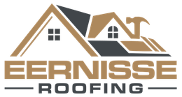 Eernisse Roofing logo with tan and gray house roof graphic and bold company name