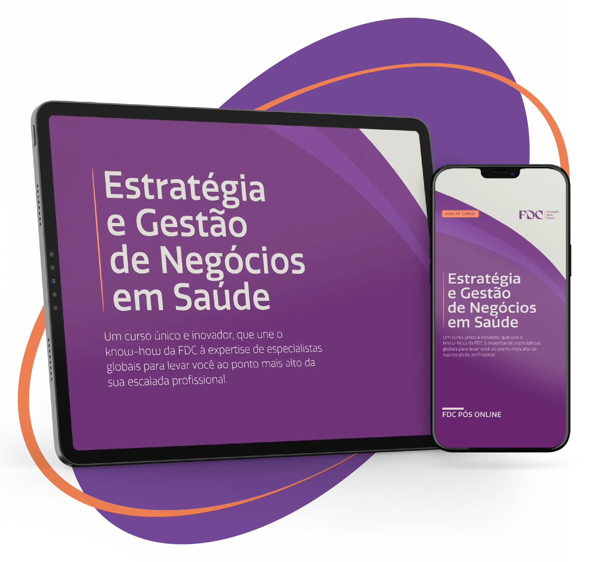 Um tablet branco com a imagem de um livro com o título