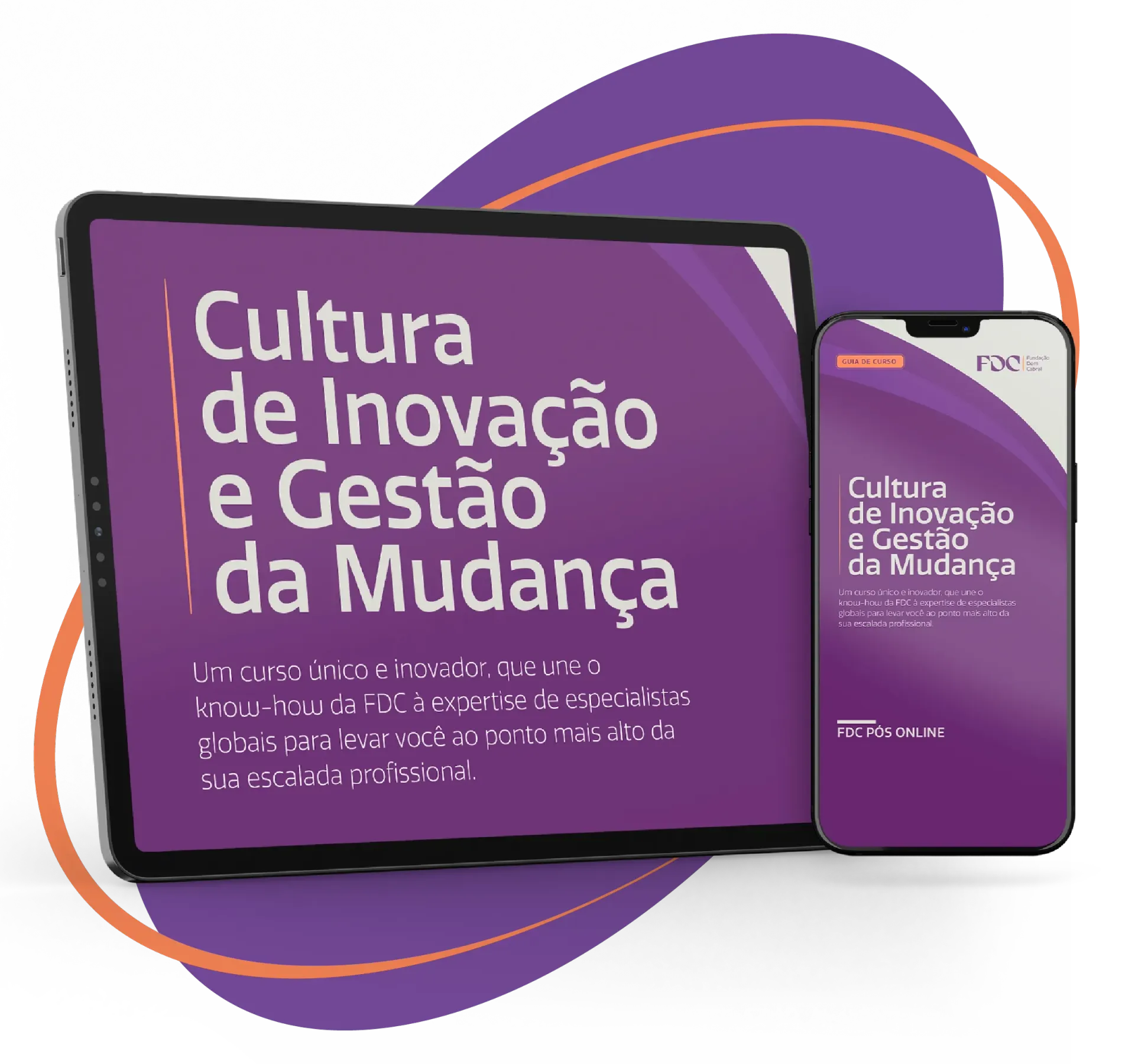 Um tablet branco com a imagem de um livro com o título