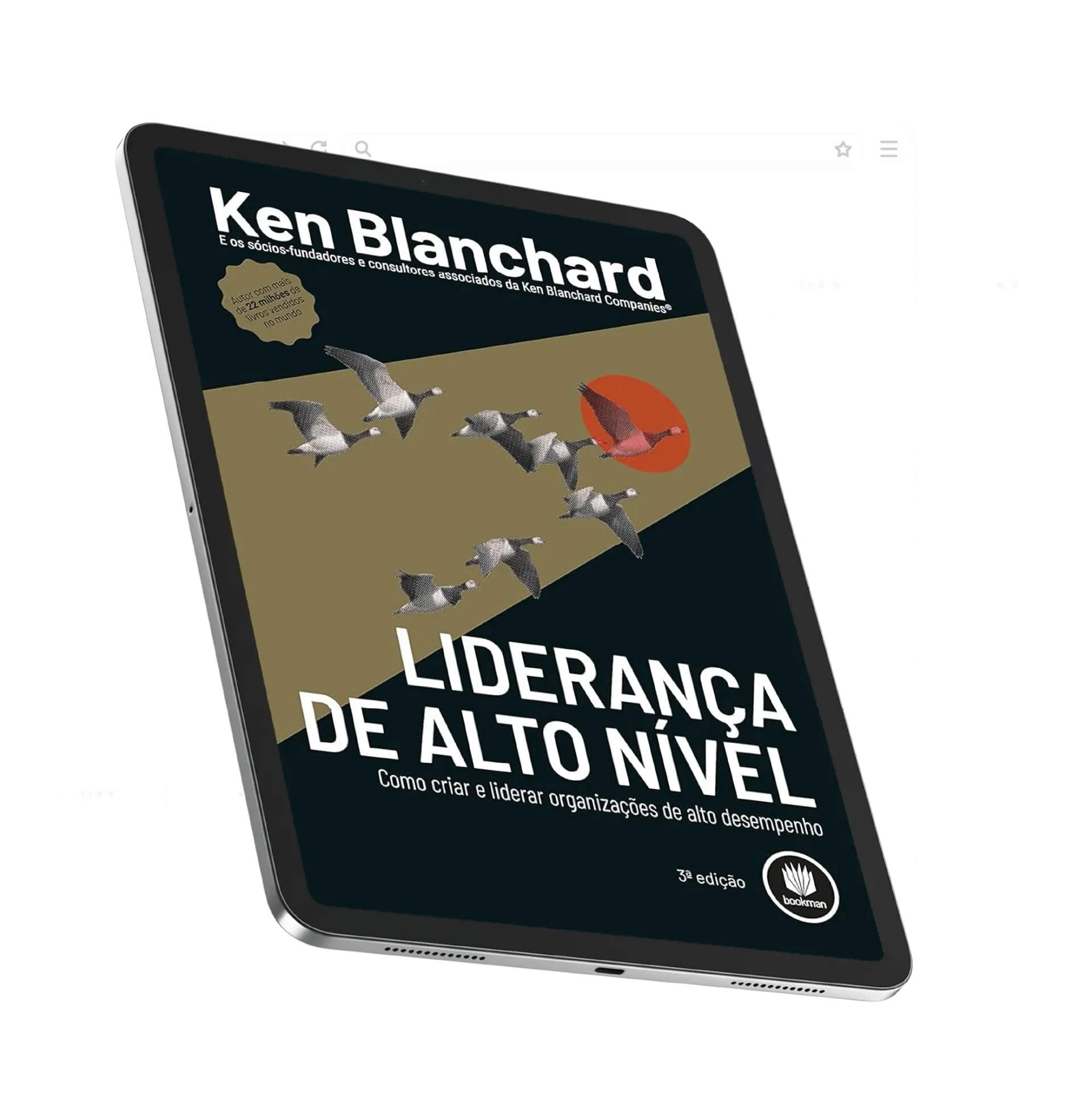Um tablet com um livro de Ken Blanchard nele.