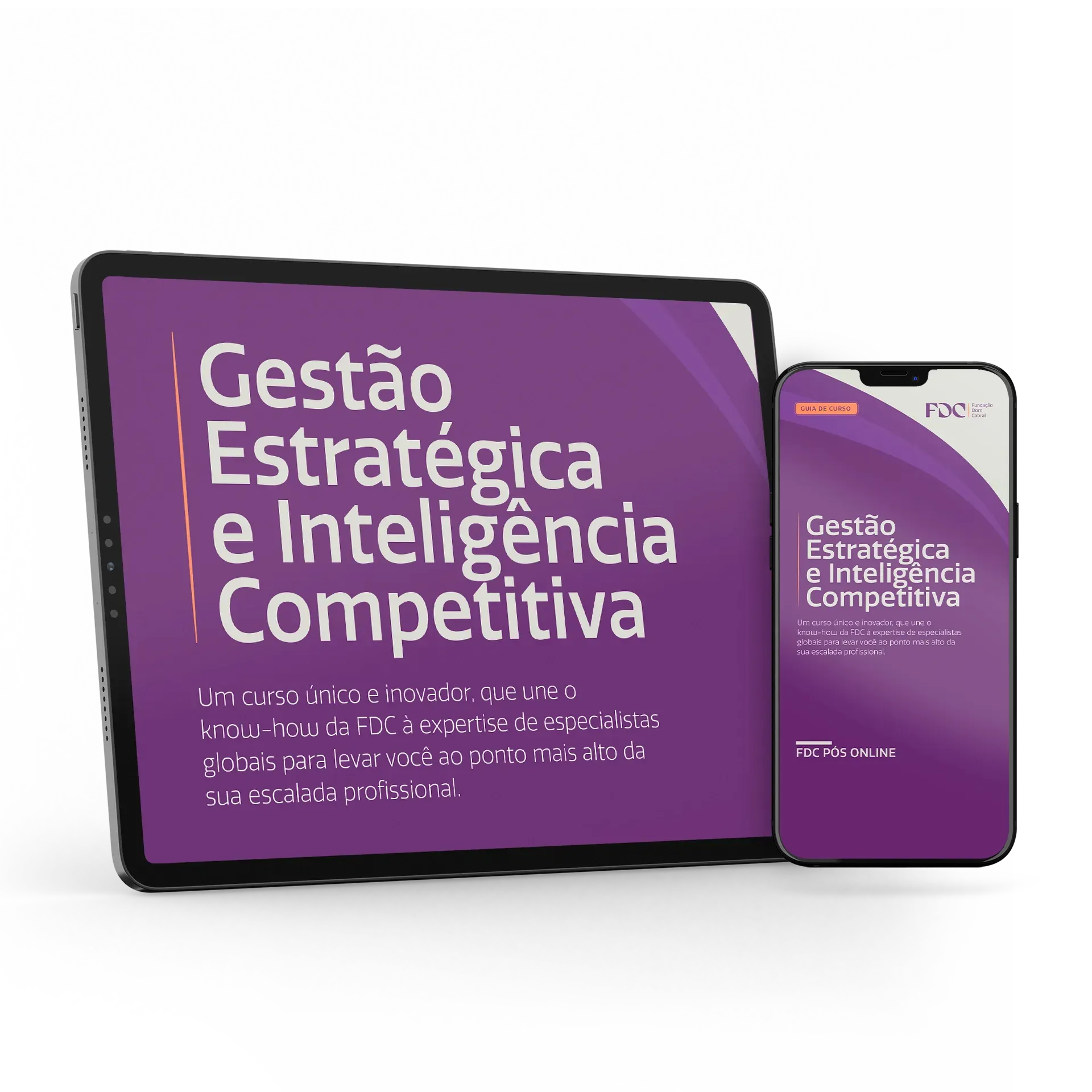 Um tablet branco com a imagem de um livro com o título