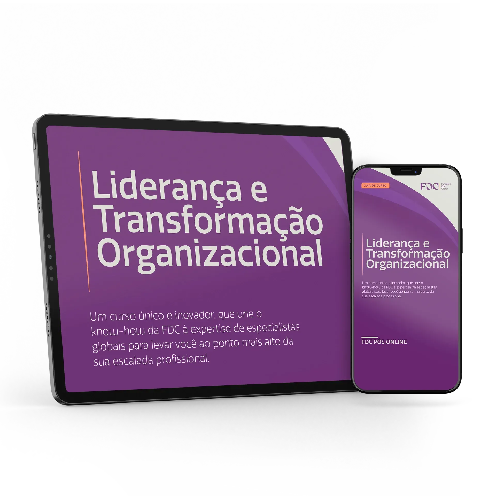 Um tablet branco com a imagem de um livro com o título
