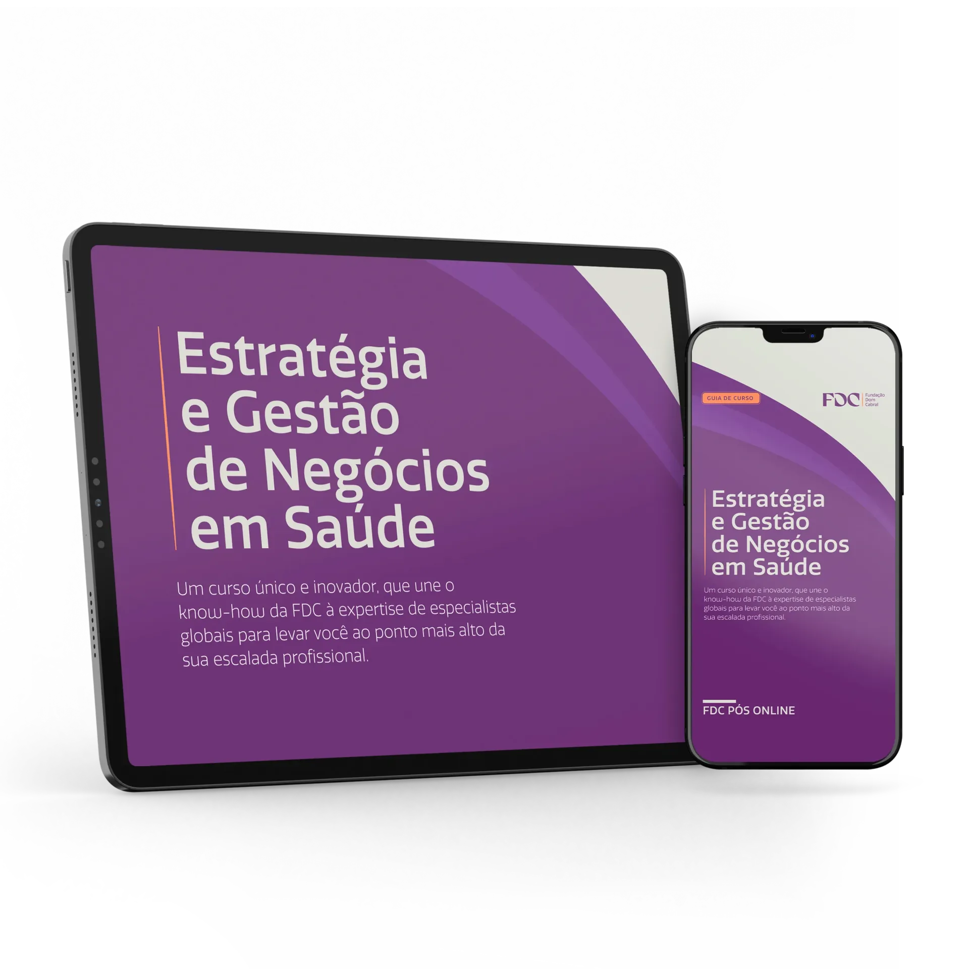 Um tablet branco com a imagem de um livro com o título