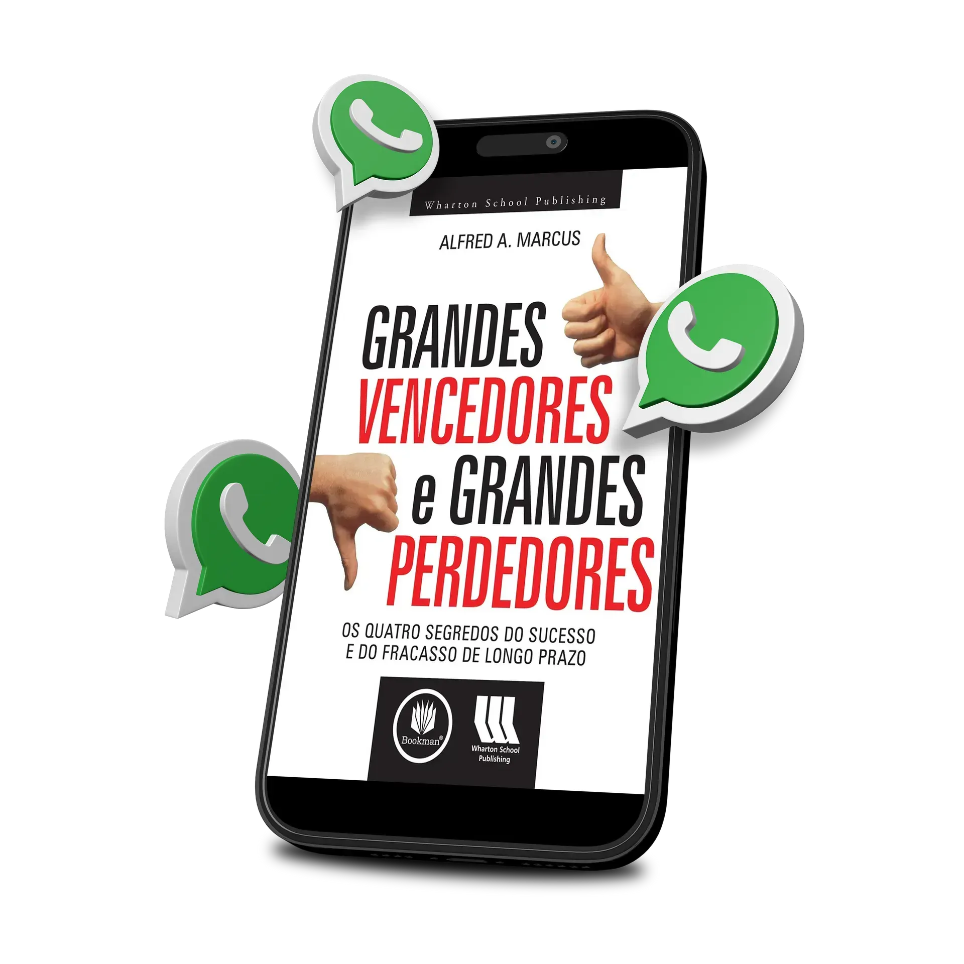 Um tablet branco com símbolos do whatsapp e a imagem de um livro com o título  