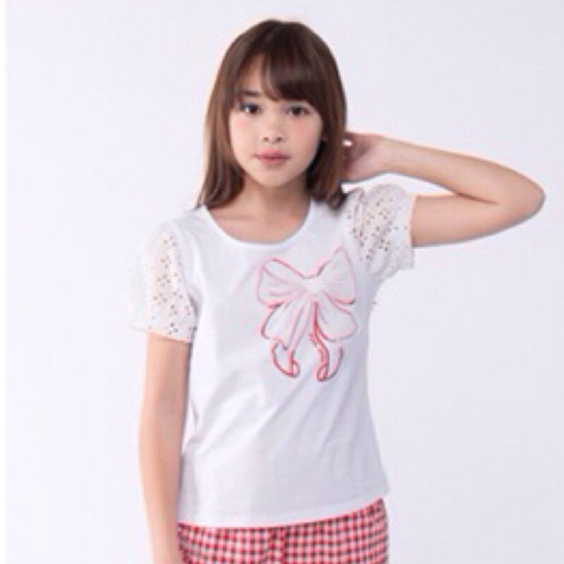 粉紅娜娜童裝/印蝴蝶結花邊袖上衣62150