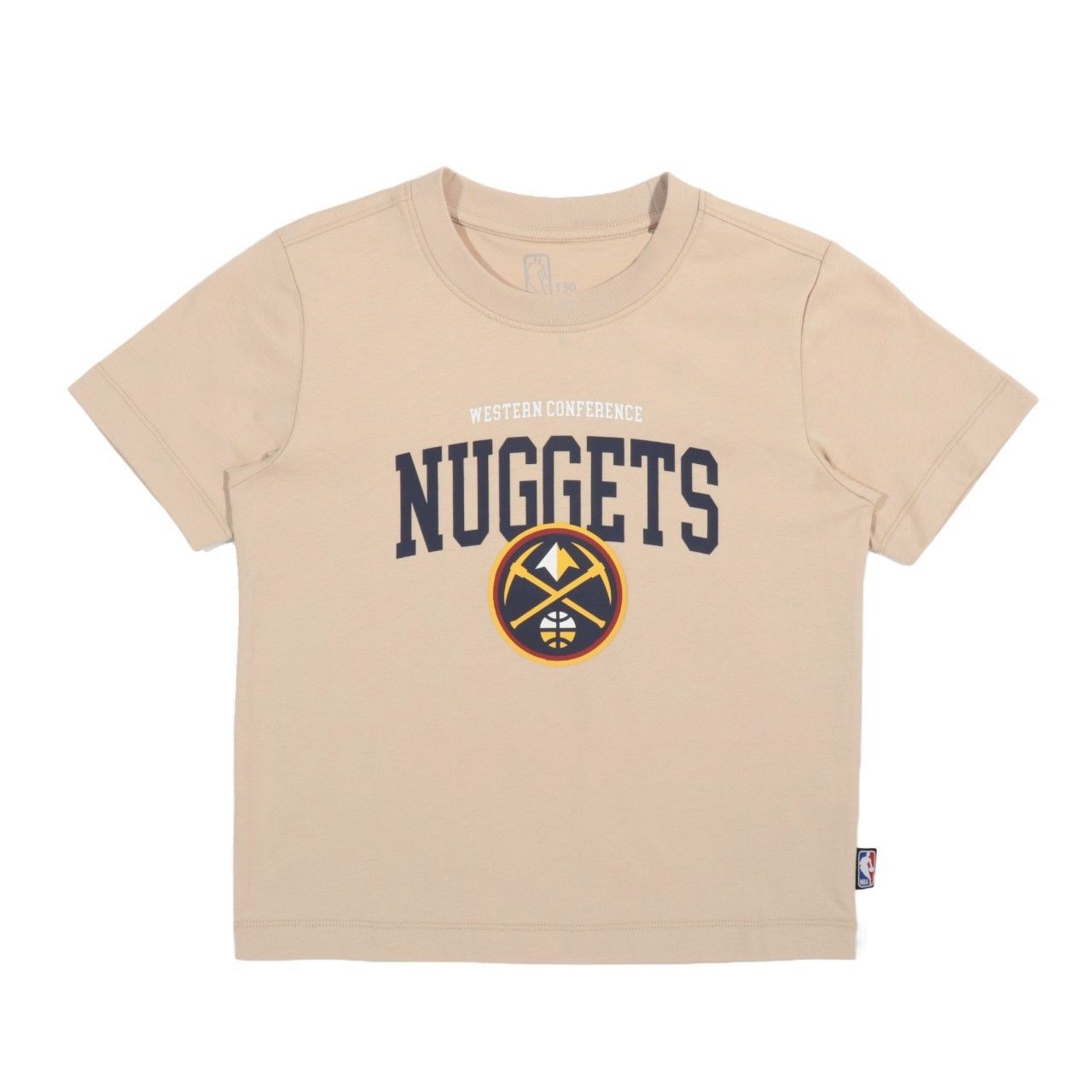 棕褐色丹佛金塊隊 T 卹，帶有海軍藍字樣和球隊徽標，適合兒童。