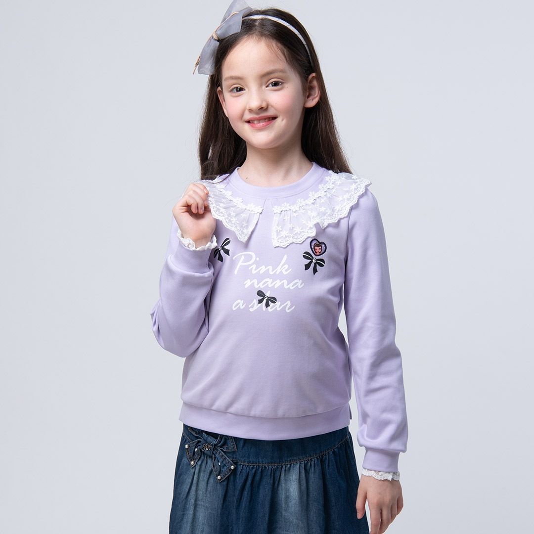 粉紅娜娜童裝/印圖蕾絲荷葉上衣63102