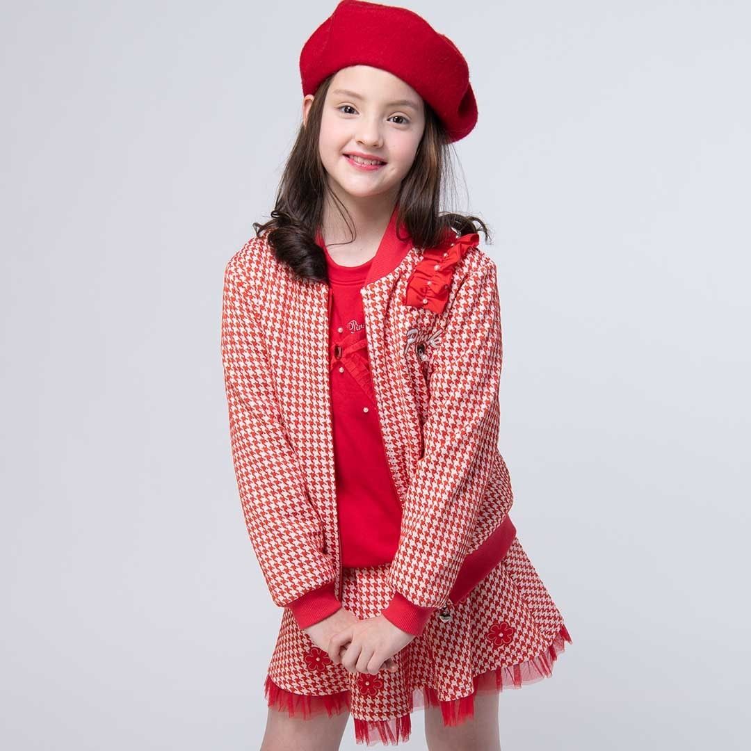 粉紅娜娜童裝/親子款/千鳥格荷葉釘珠夾克