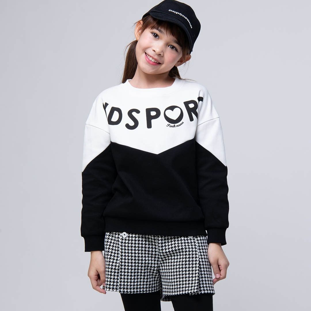 粉紅娜娜童裝/親子款/剪接撞色印字上衣