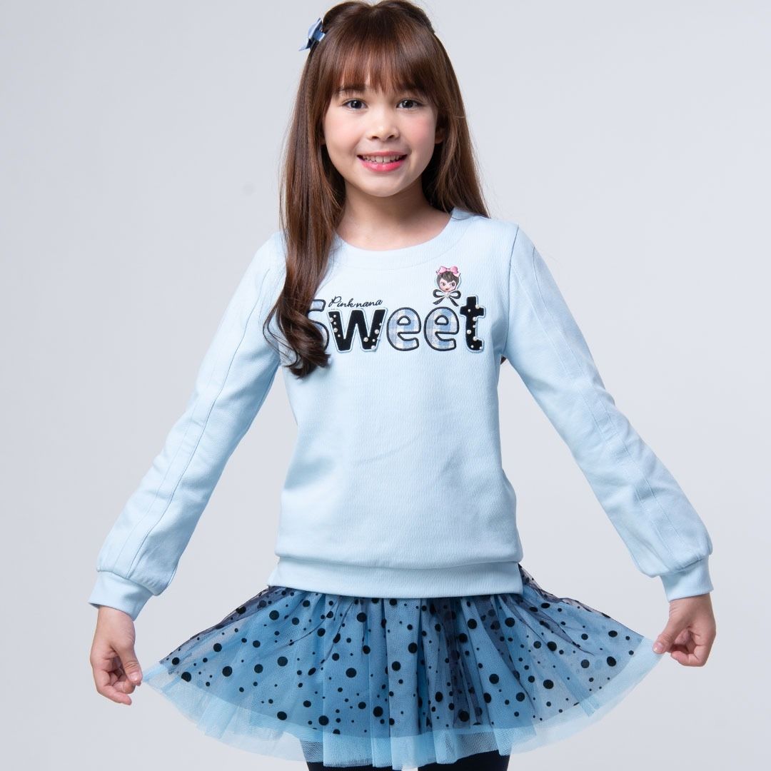 粉紅娜娜童裝/親子款/拉褶袖印字釘珠上衣