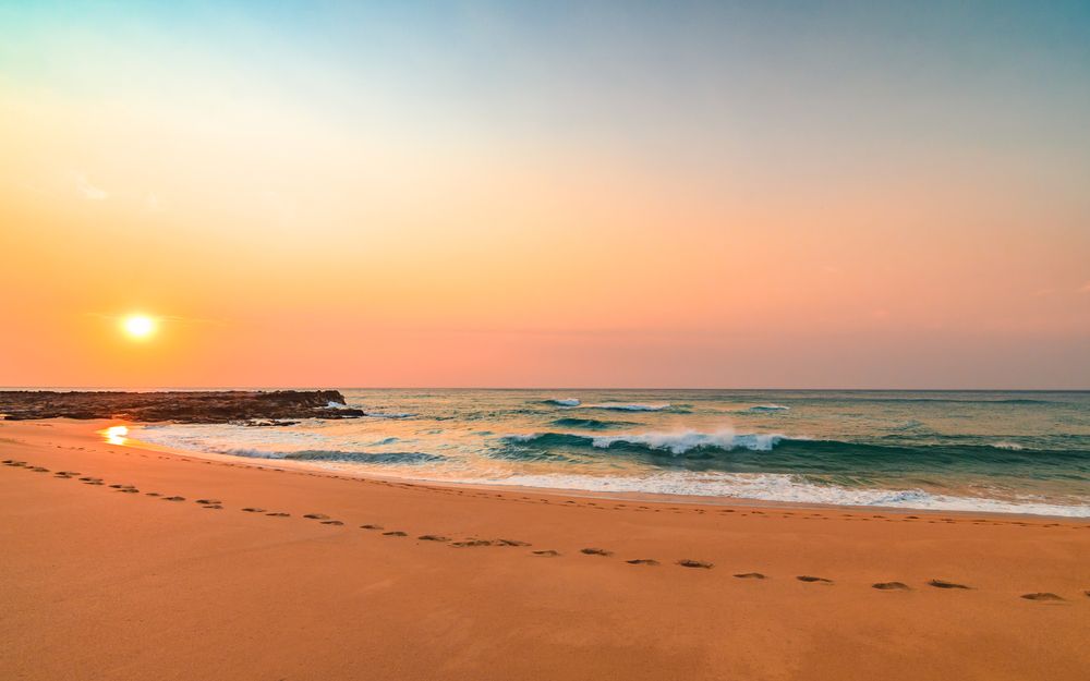 There Are Footprints In The Sand On The Beach At Sunset — Roof & Guttering Solutions In Terrigal, NSW