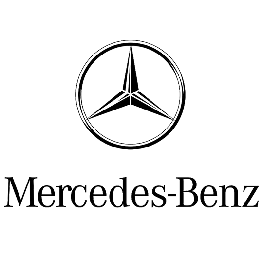 Logo Mercedes-Benz: una stella a tre punte in un cerchio, con il nome del marchio sotto.