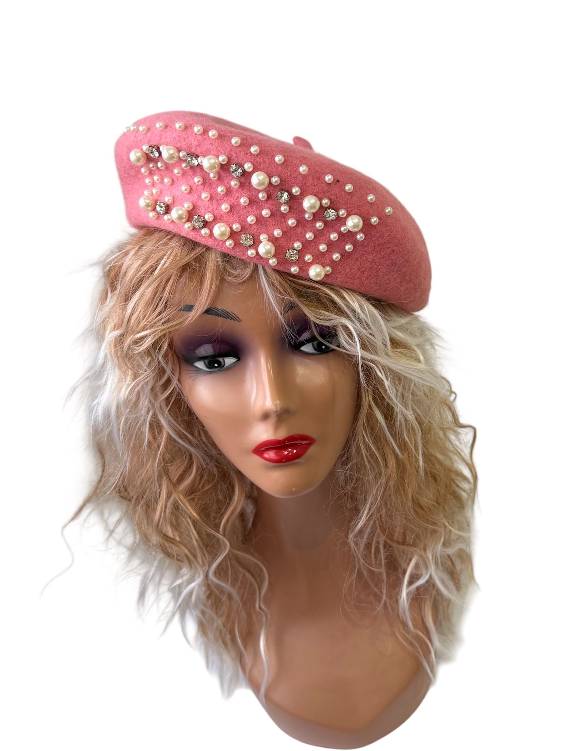 Gorgeous lustre Berets with pearls and rhinestones. Comes in 5 colours Black,Burgundy, Grey, Cream and Pink.