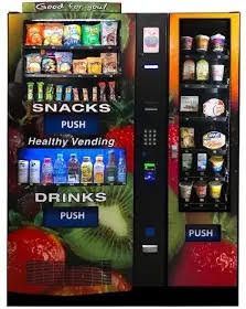 A vending machine that sells snacks and drinks.