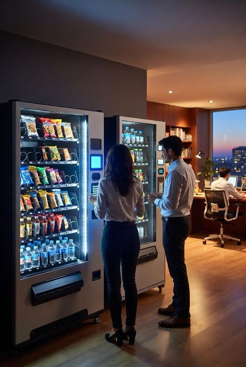 A vending machine filled with sodas and cans