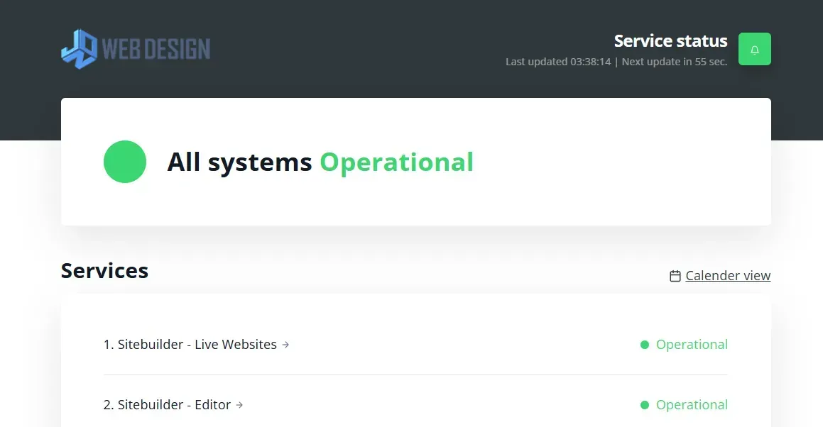A screenshot of a website that says all systems operational