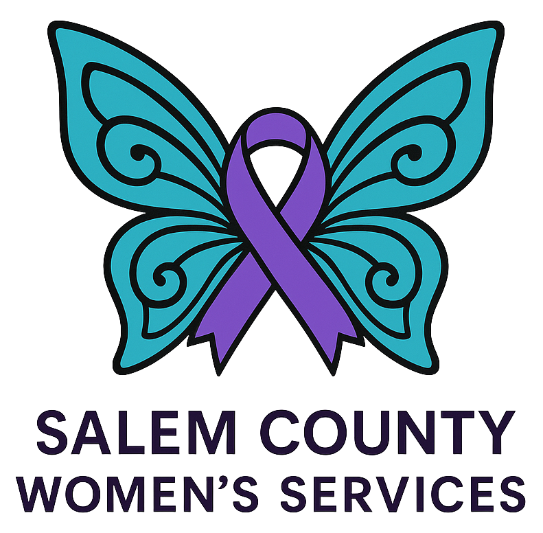 Salem County Women’s Services logo with teal butterfly and purple awareness ribbon
