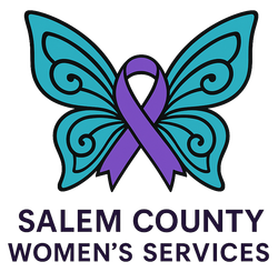 Salem County Women’s Services logo with teal butterfly and purple awareness ribbon