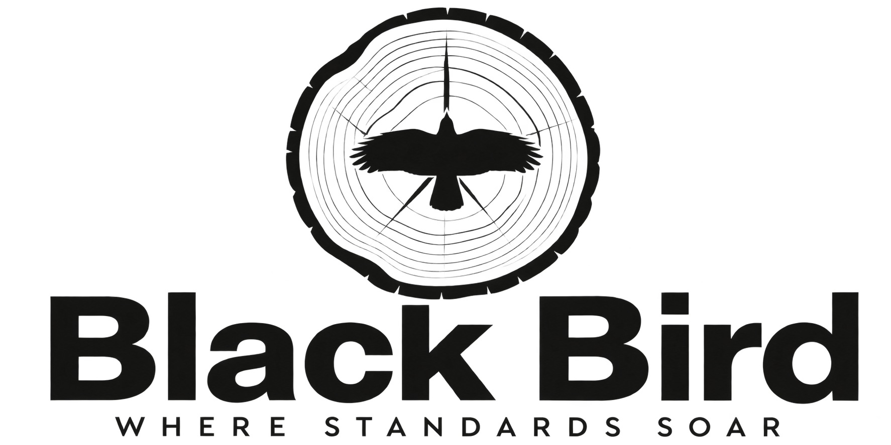 Black Bird logo with a flying bird inside a circle and the tagline “Where standards soar”