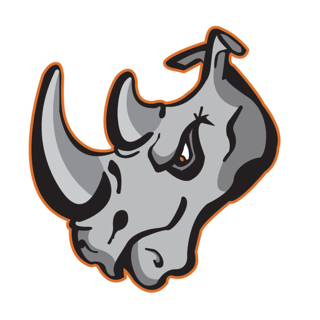 A rhino with a very angry look on its face