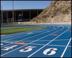 A blue track with the numbers 456 painted on it.