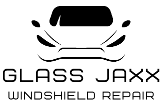 A black and white logo for a windshield repair company.