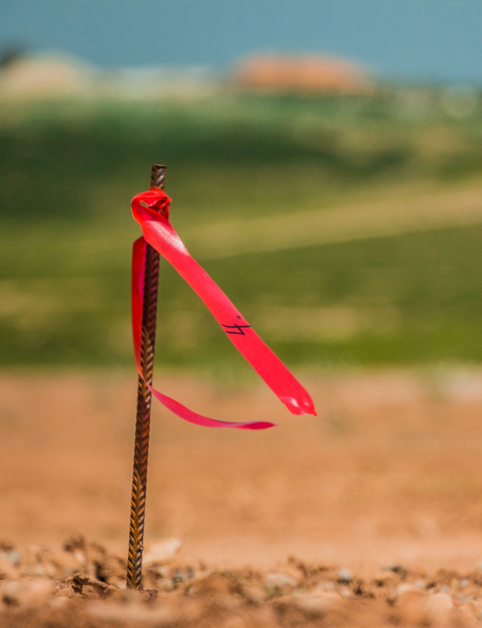 metal stake with marker on boundary of surveying site