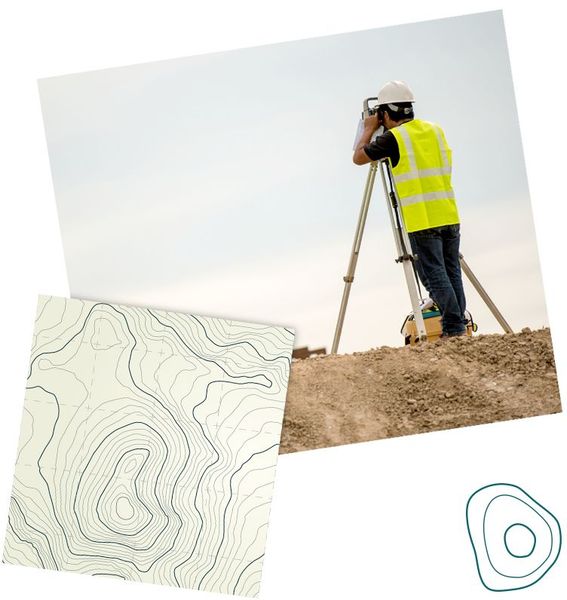 contact us land surveying collage with topo logo