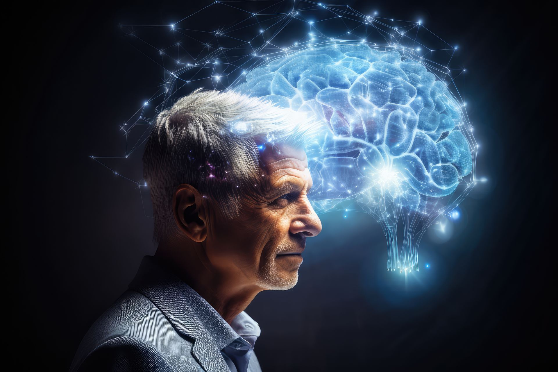 A man with a glowing brain coming out of his head.