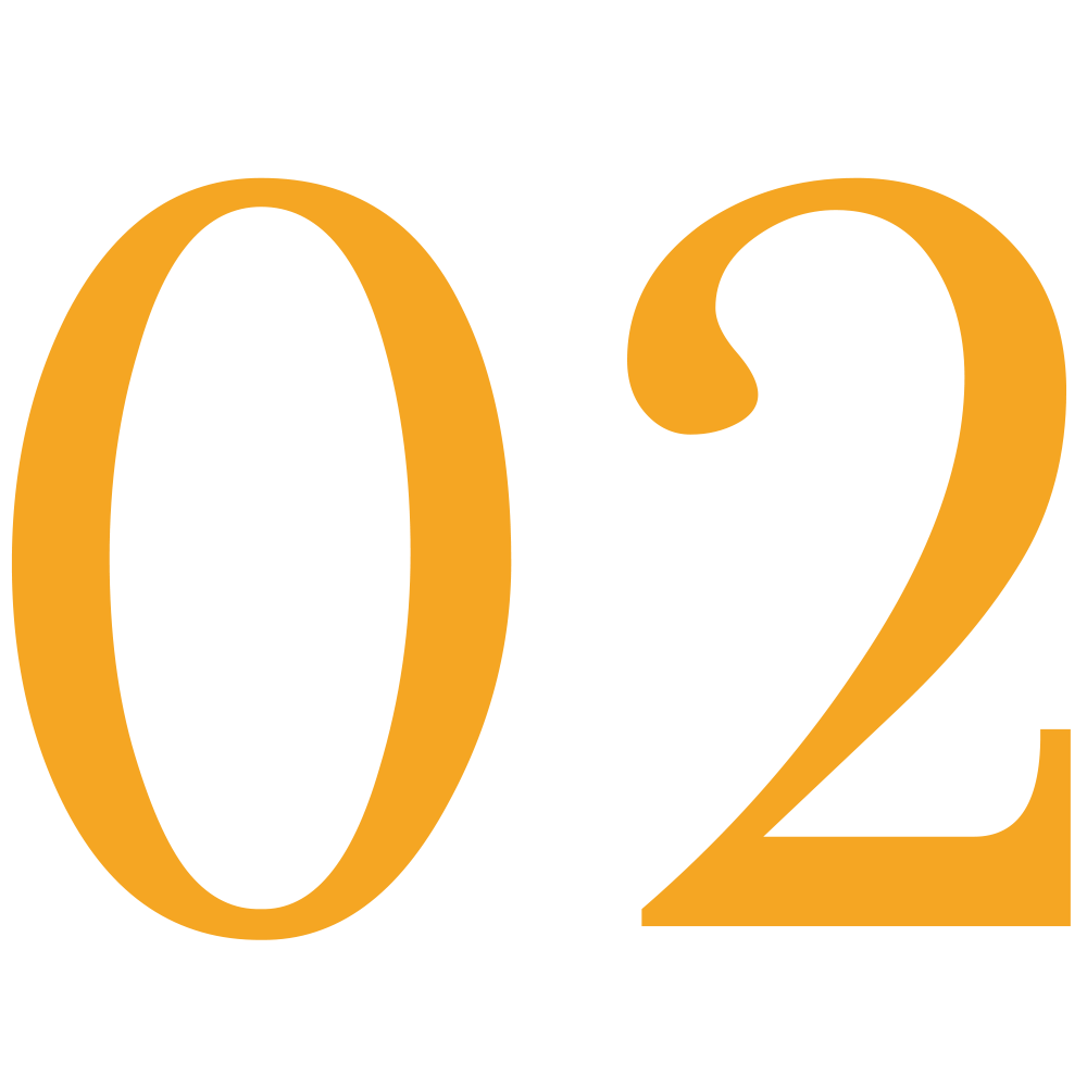 Orange “02” numeral on a white background