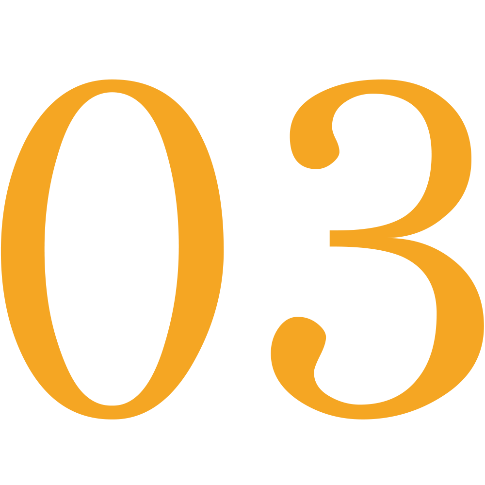 Orange number “03” on a white background