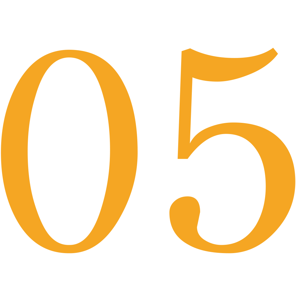 Orange number “05” on a white background