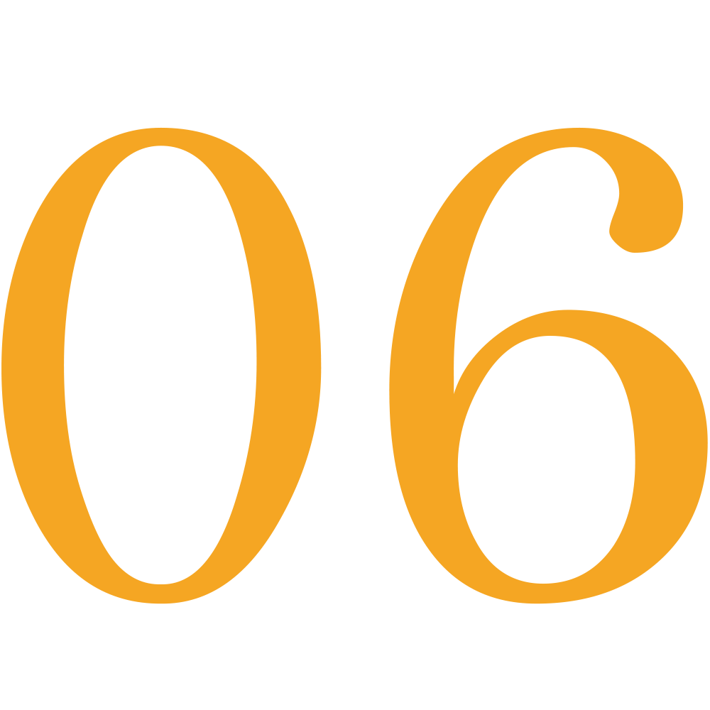 Orange number “06” on a white background