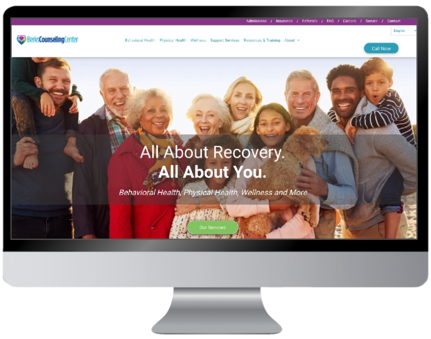 Website Designed for Berks Counseling Center in Reading, PA (desktop view)