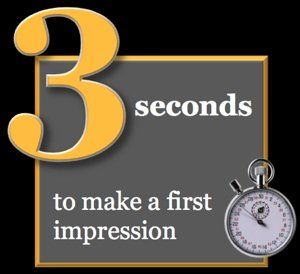 Stopwatch beside the words 3 seconds to make a first impression, an easy web design tip to boost e-commerce sales